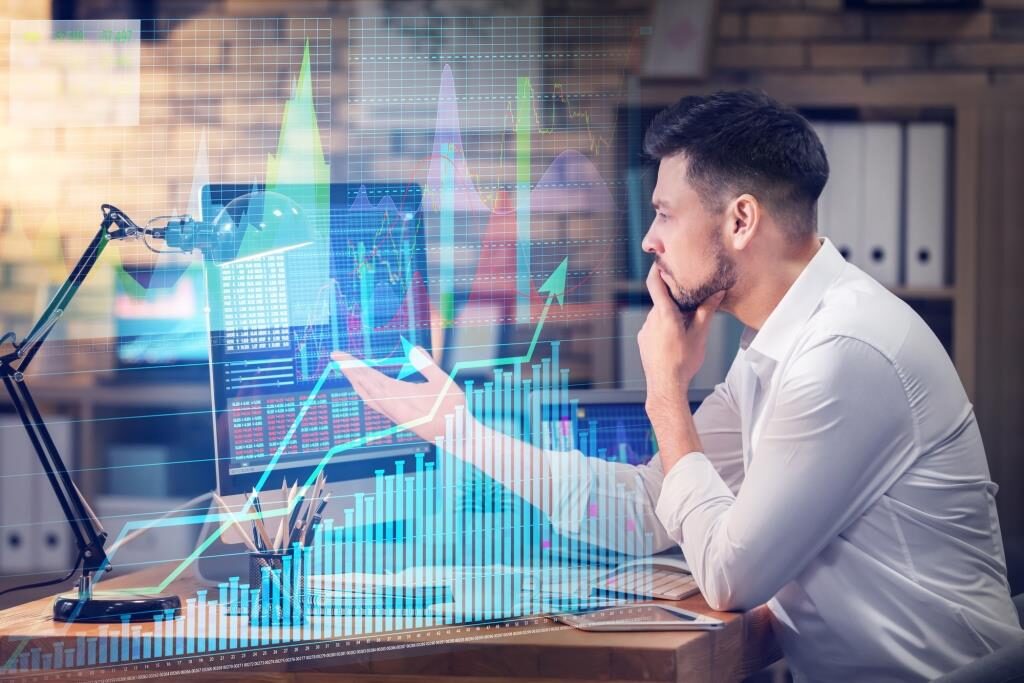 Stock exchange trader working in office